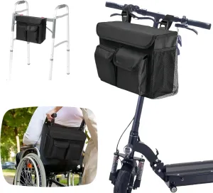 BLIRITEL Scooter Bag, Electric Mobility Scooter Basket Bag, Mobile scooters Organizer Pouch with 14 Inch Laptop Pocket and 2 Cup Holders for Wheelchair & Bike