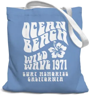 Blue Beach Canvas Tote Bag for Women, Preppy Aesthetic Summer Tote, Ocean Beach Wild Wave 1971 Surfing Memory California, Trendy Gifts for Women Teens Teen Girls