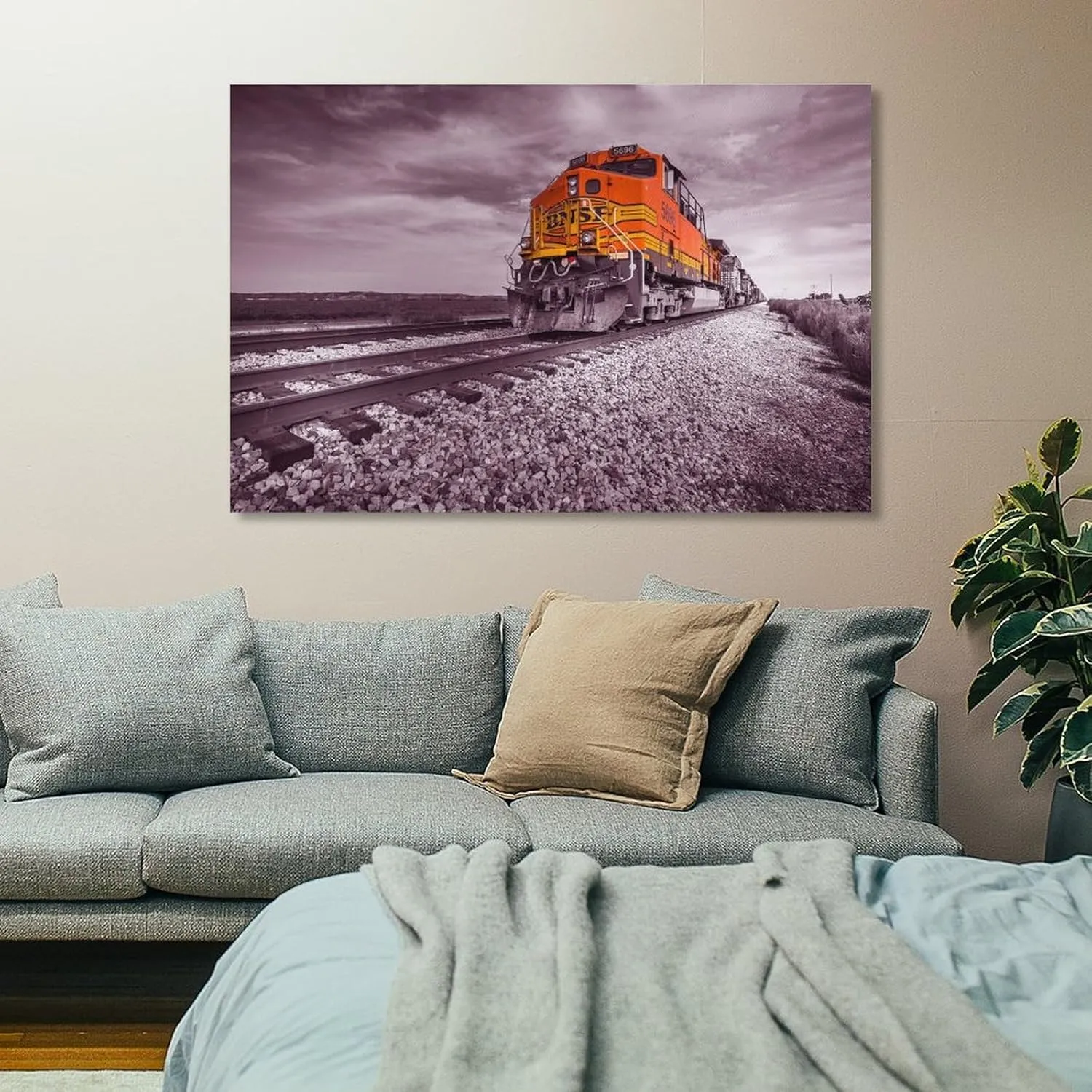 BNSF Diesel Train Poster 5696 Running in The Desert - Canvas Art Poster And Wall Art Picture Print Poster Decorative Painting Canvas Wall Art Living Room Posters Bedroom Painting 24x36inch(60x90cm)
