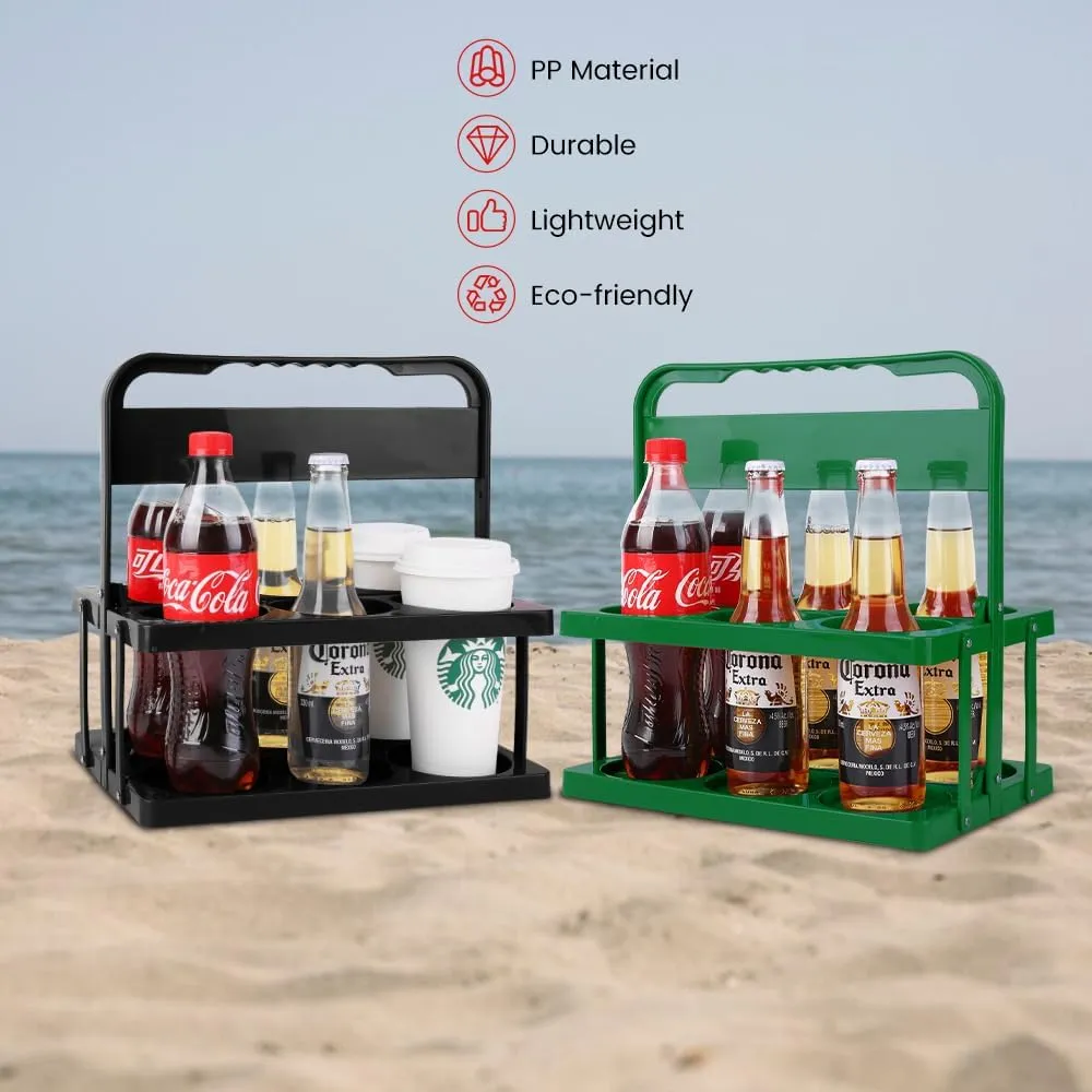 Bodaon 6 Cup Drink Carrier with Handle, Plastic Cup Holders for GrubHub/Doordash Delivery, Reusable Foldable Car Drink Caddy, Leakproof Food Delivery Accessories, 360° Secure Grip, Green