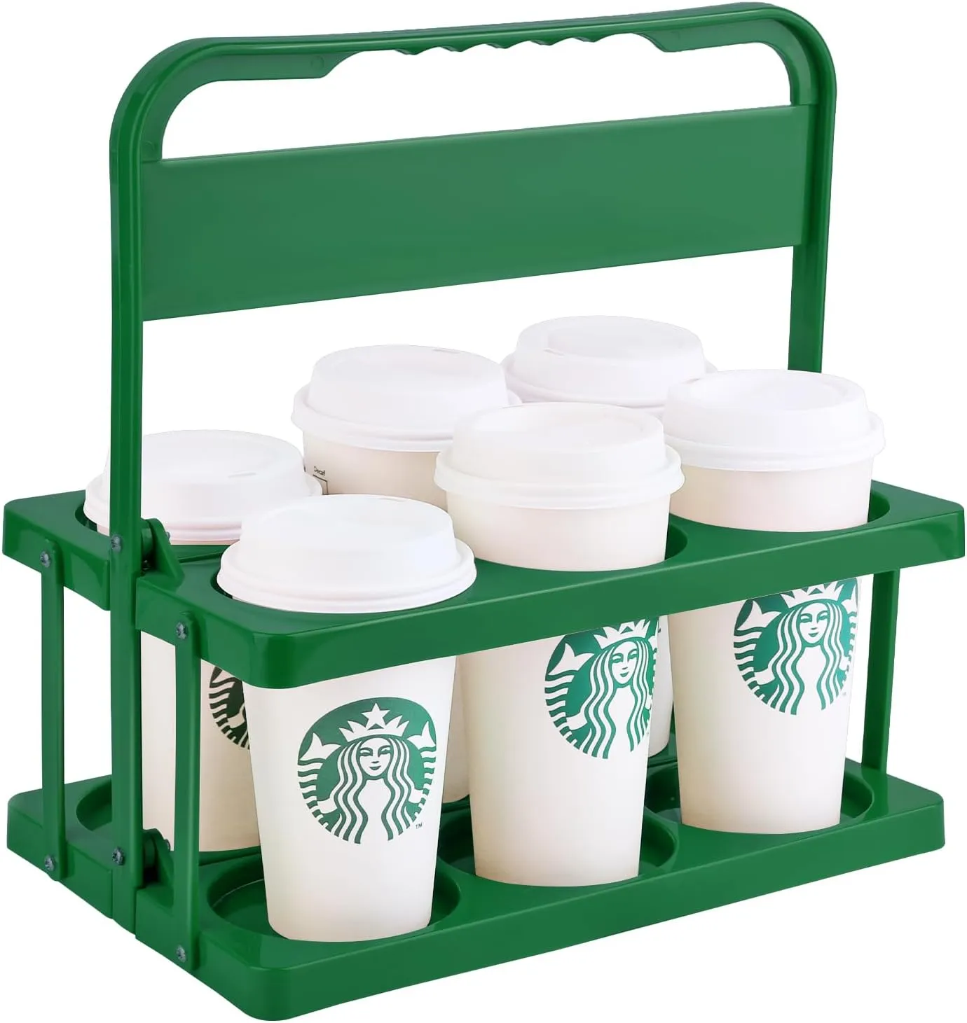 Bodaon 6 Cup Drink Carrier with Handle, Plastic Cup Holders for GrubHub/Doordash Delivery, Reusable Foldable Car Drink Caddy, Leakproof Food Delivery Accessories, 360° Secure Grip, Green