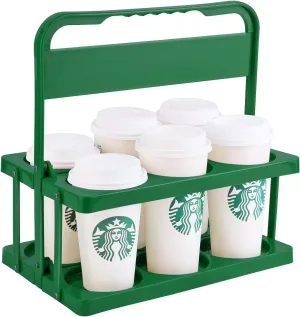 Bodaon 6 Cup Drink Carrier with Handle, Plastic Cup Holders for GrubHub/Doordash Delivery, Reusable Foldable Car Drink Caddy, Leakproof Food Delivery Accessories, 360° Secure Grip, Green