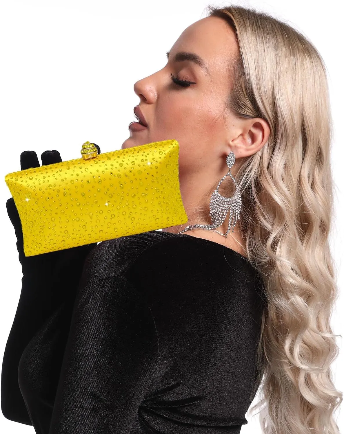Boutique De FGG Crystal Clutch Purse for Women Formal Evening Bags Party Rhinestone Clutch Bag Wedding Prom Handbags,Mini