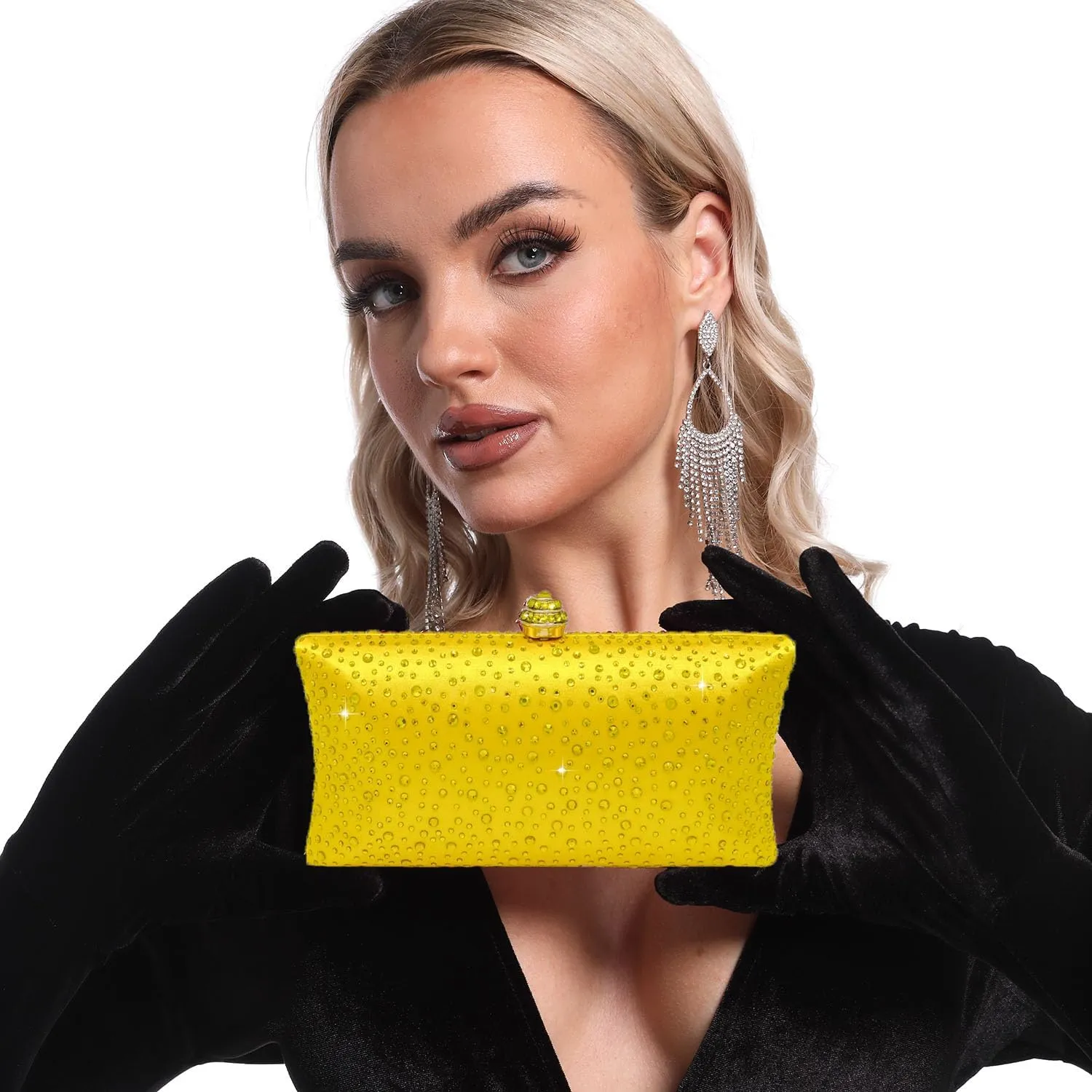 Boutique De FGG Crystal Clutch Purse for Women Formal Evening Bags Party Rhinestone Clutch Bag Wedding Prom Handbags,Mini