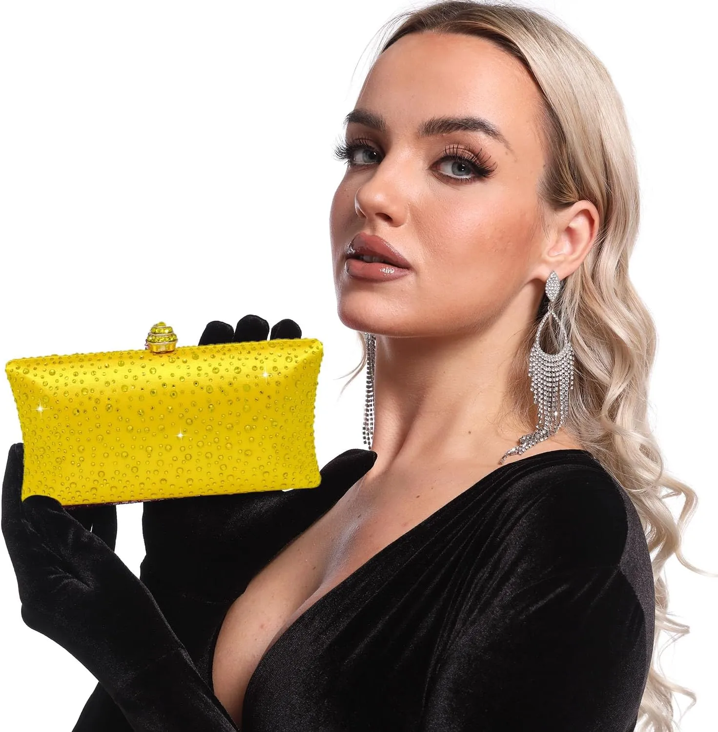 Boutique De FGG Crystal Clutch Purse for Women Formal Evening Bags Party Rhinestone Clutch Bag Wedding Prom Handbags,Mini