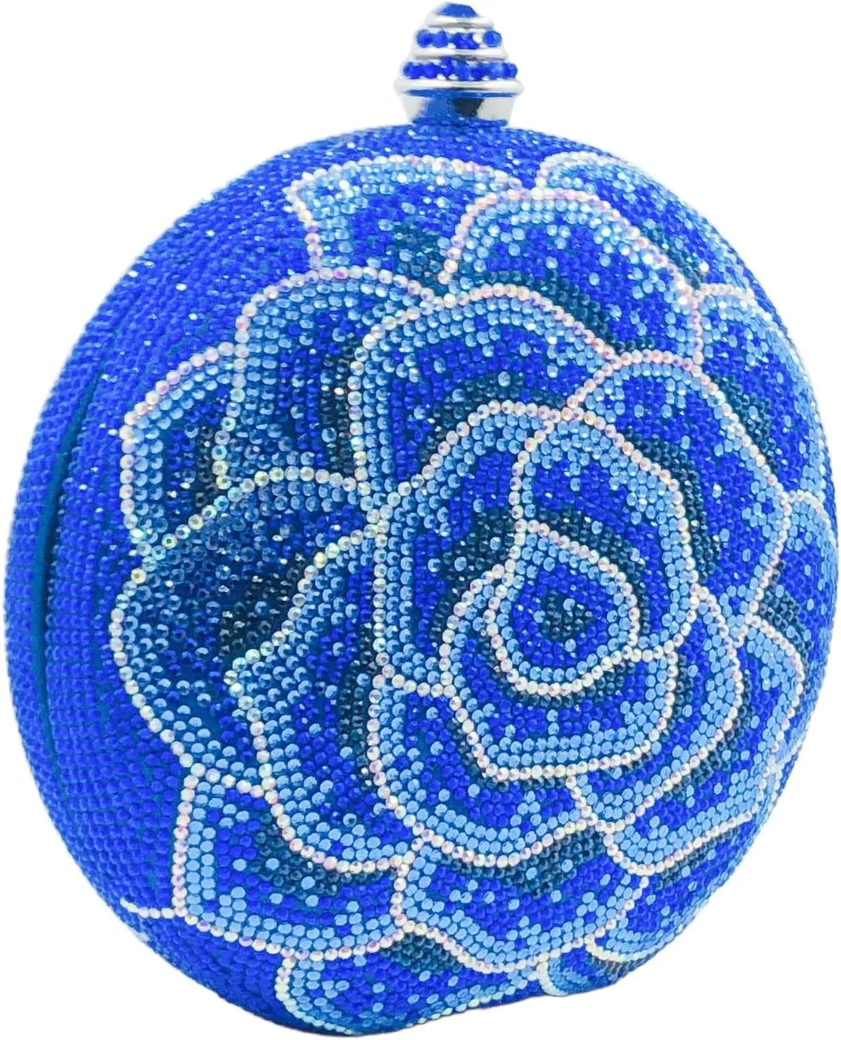 Boutique De FGG Round Flower Clutch Purse Women Rose Crystal Evening Handbag Party Rhinestone Floral Clutch Wedding Bag,Mini