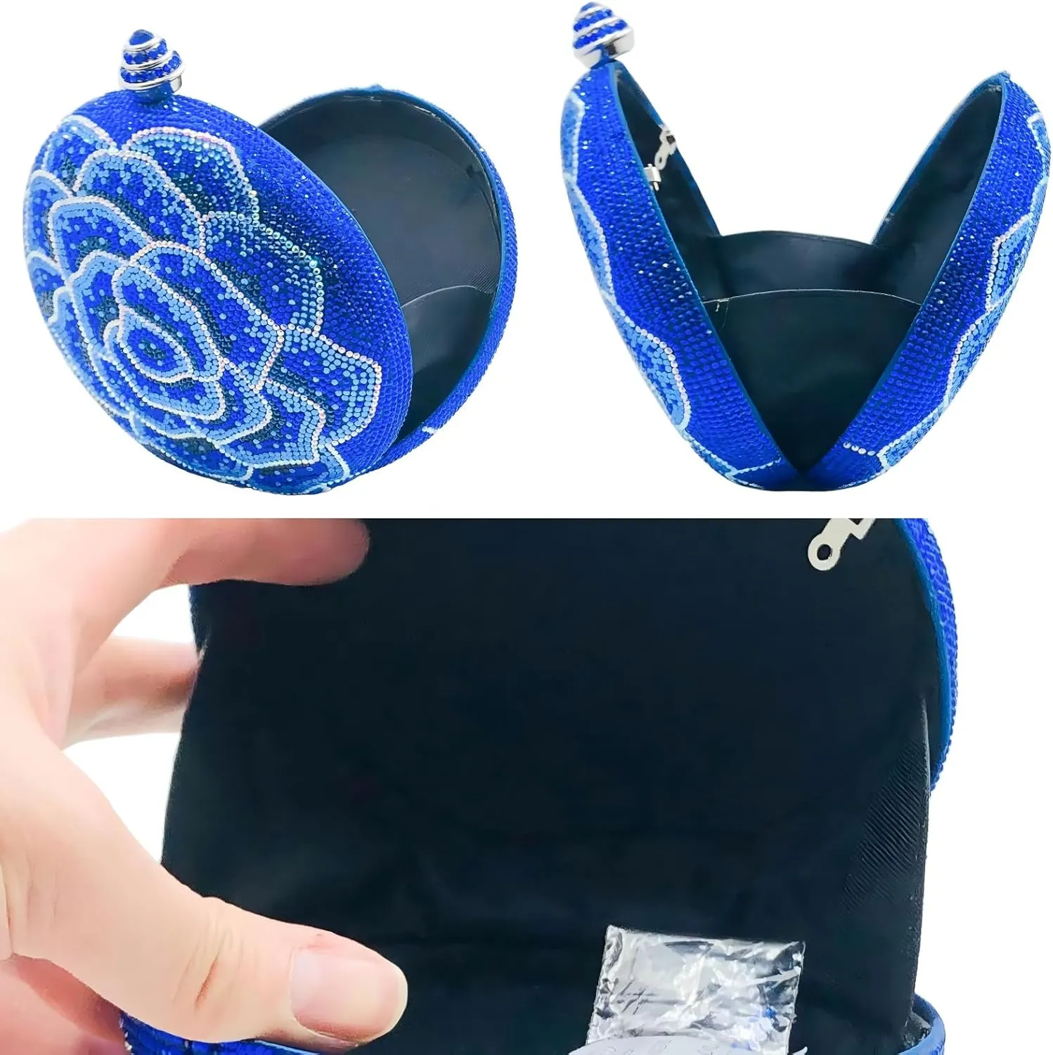 Boutique De FGG Round Flower Clutch Purse Women Rose Crystal Evening Handbag Party Rhinestone Floral Clutch Wedding Bag,Mini