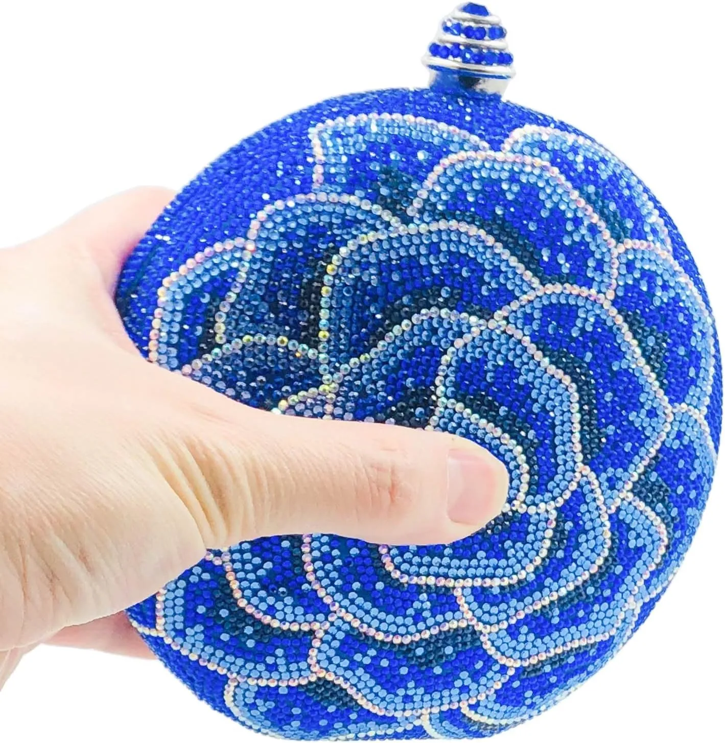 Boutique De FGG Round Flower Clutch Purse Women Rose Crystal Evening Handbag Party Rhinestone Floral Clutch Wedding Bag,Mini