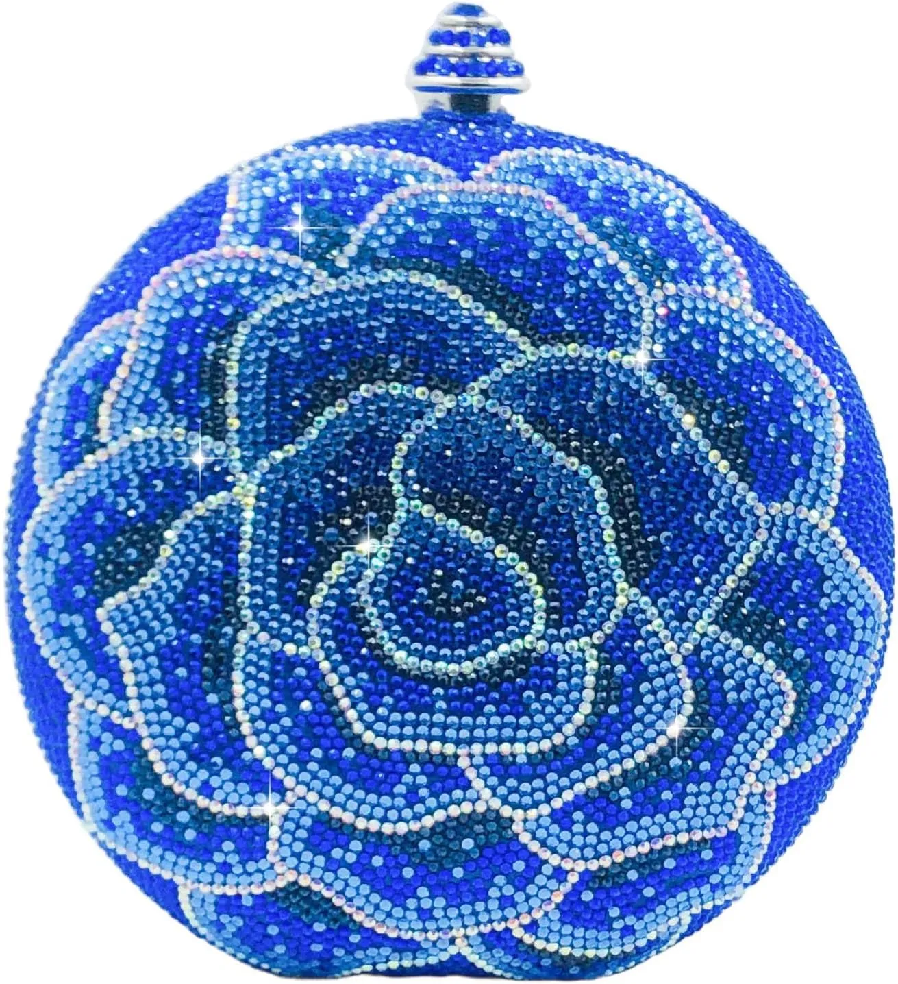 Boutique De FGG Round Flower Clutch Purse Women Rose Crystal Evening Handbag Party Rhinestone Floral Clutch Wedding Bag,Mini