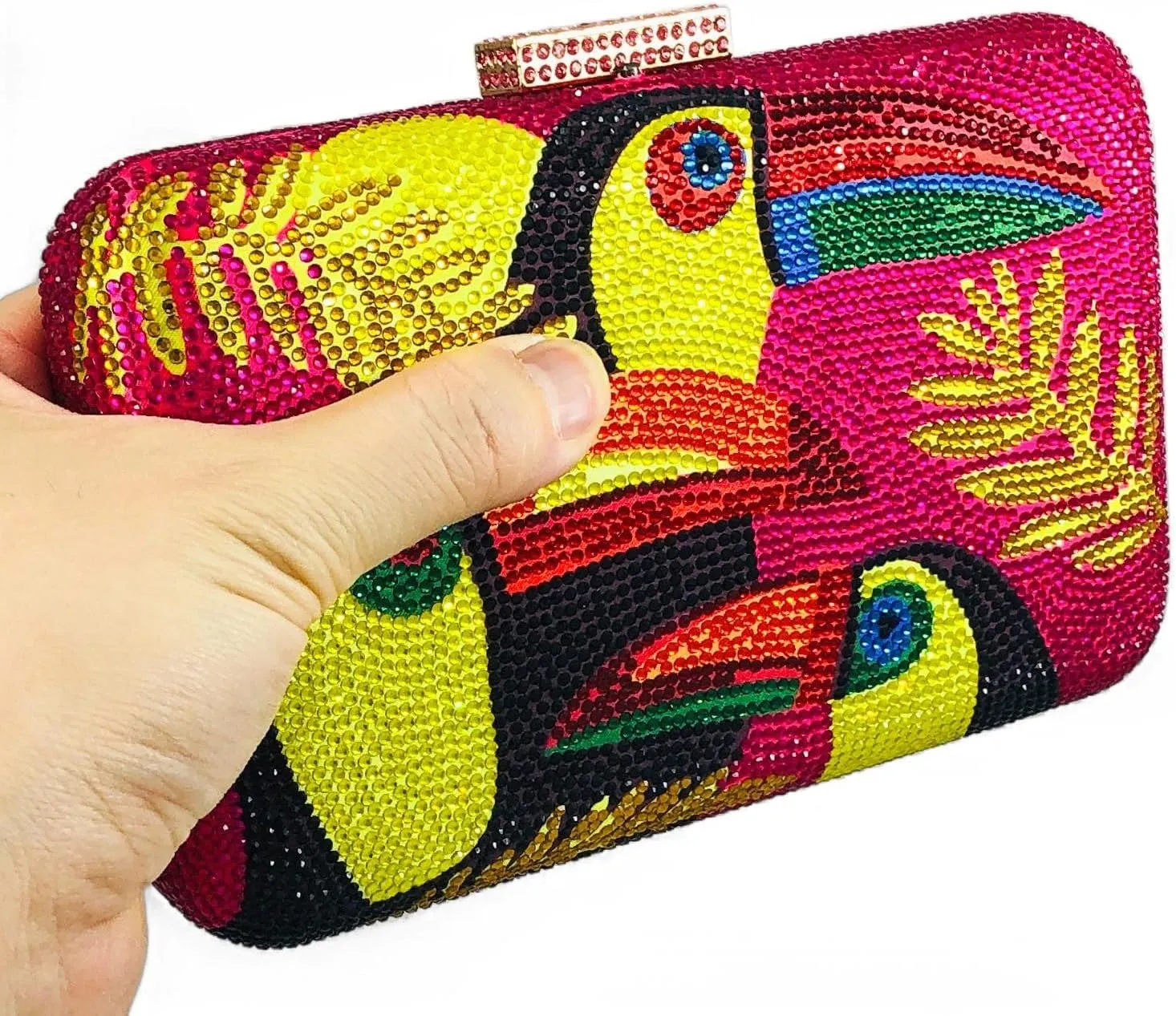 Boutique De FGG Toucan Bird Crystal Clutch Purses for Women Evening Minaudiere Handbags Party Rhinestone Clutch Bag,Mini
