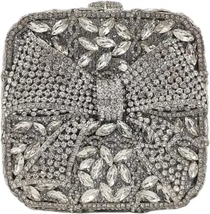 Bowknot Cute Crystal Box Clutch Luxury Evening Bag Women Sparkly Rhinestone Handbags Purses