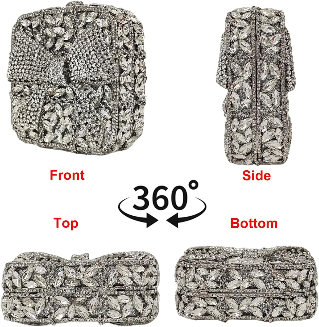 Bowknot Cute Crystal Box Clutch Luxury Evening Bag Women Sparkly Rhinestone Handbags Purses