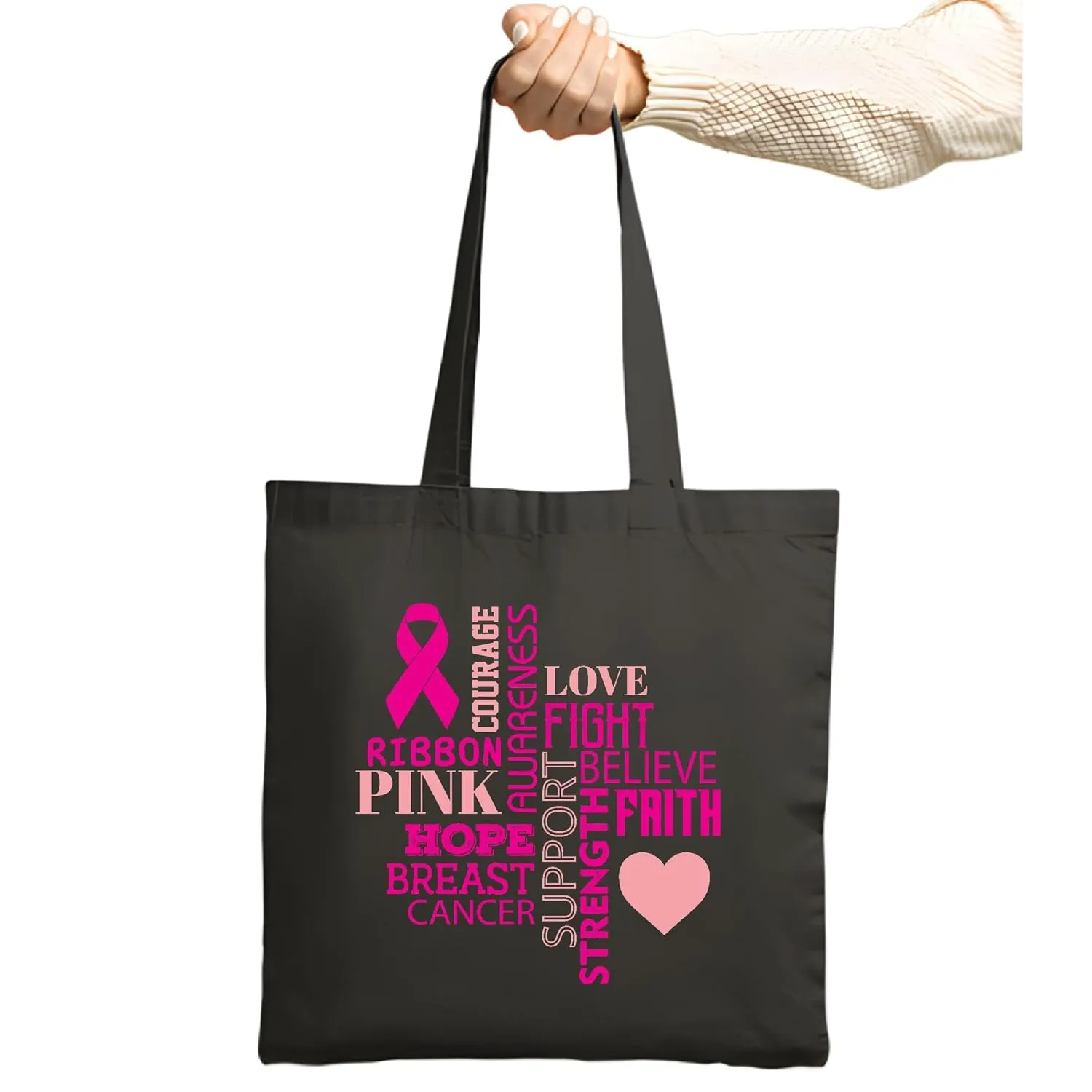 Breast Cancer Survivor GiftPink Ribbon Motivational Inspirational Uplifting Funny Navy Black Multicolor Canvas Tote Bag