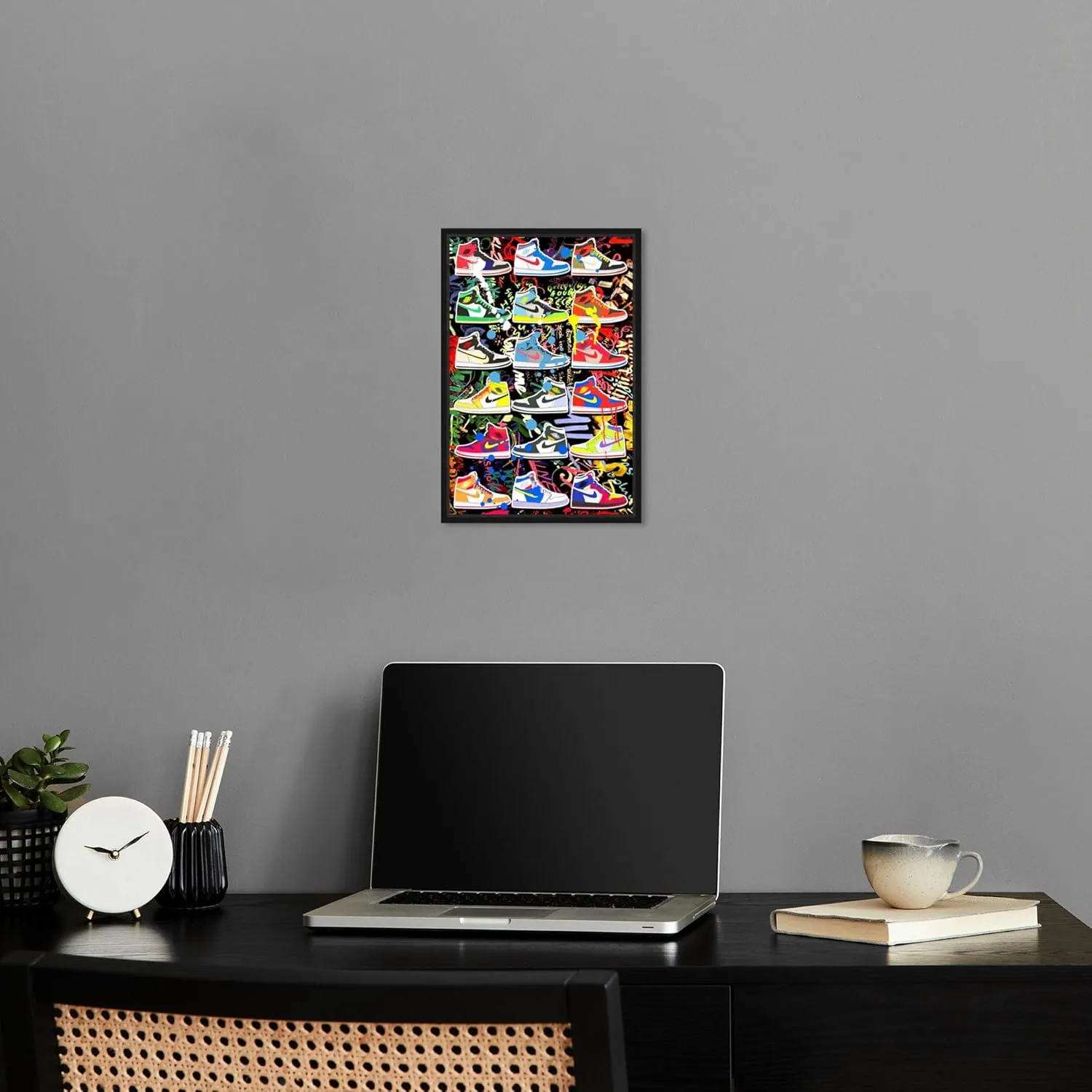 Bright and Bold Sneaker Collection Canvas Urban Graffiti Wall Art by Notoriart, Black Frame, 10" x 15"