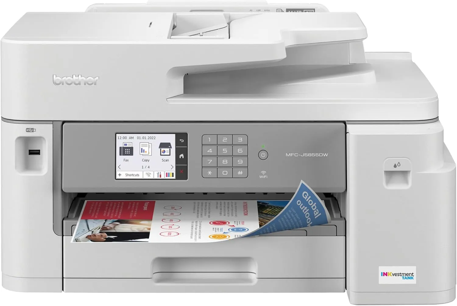Brother MFC-J5855DW INKvestment Tank Color Inkjet All-in-One Printer with up to 1 Year of Ink in-box1 and to 11” x 17” Printing Capabilities, White