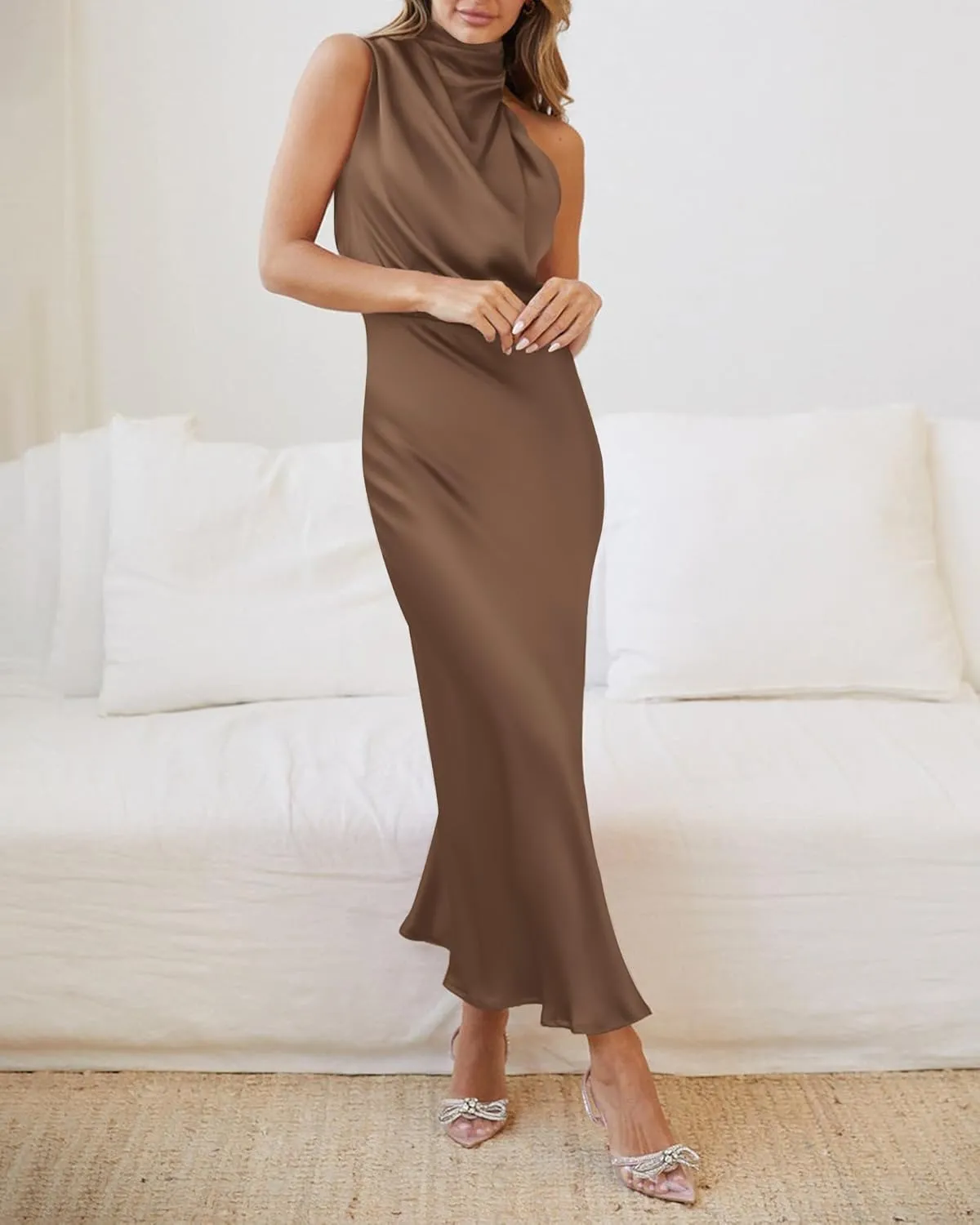 BTFBM Womens Sleeveless Cocktail Dresses Mock Neck Keyhole Elastic High Waist Evening Party Maxi Wedding Guest Dress