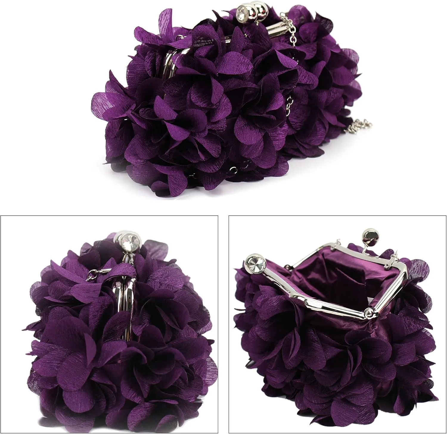 Buddy Women Rose Shaped Clutch Soft Satin Wristlet Handbag Wedding Party Purse