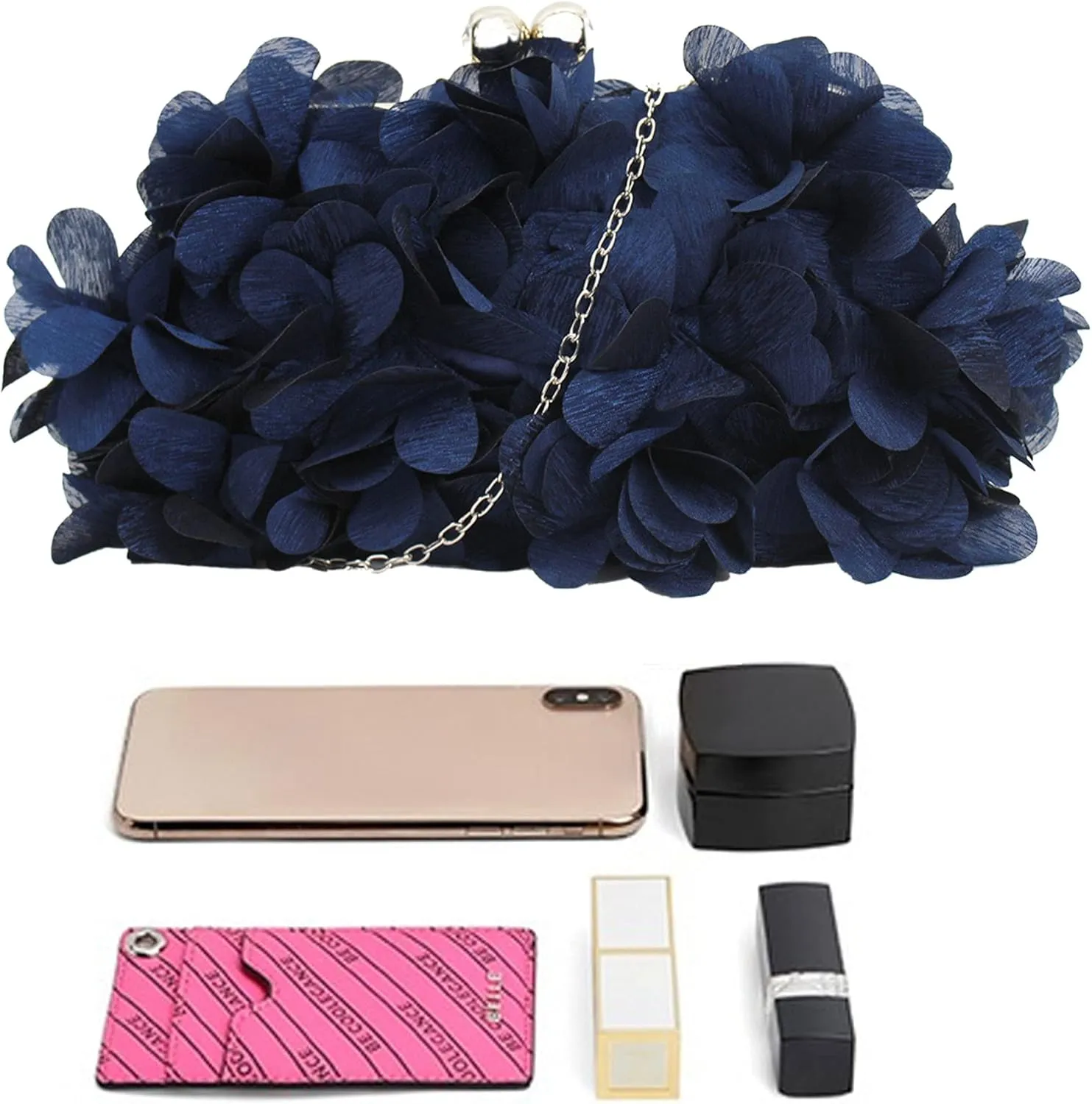 Buddy Women Rose Shaped Clutch Soft Satin Wristlet Handbag Wedding Party Purse