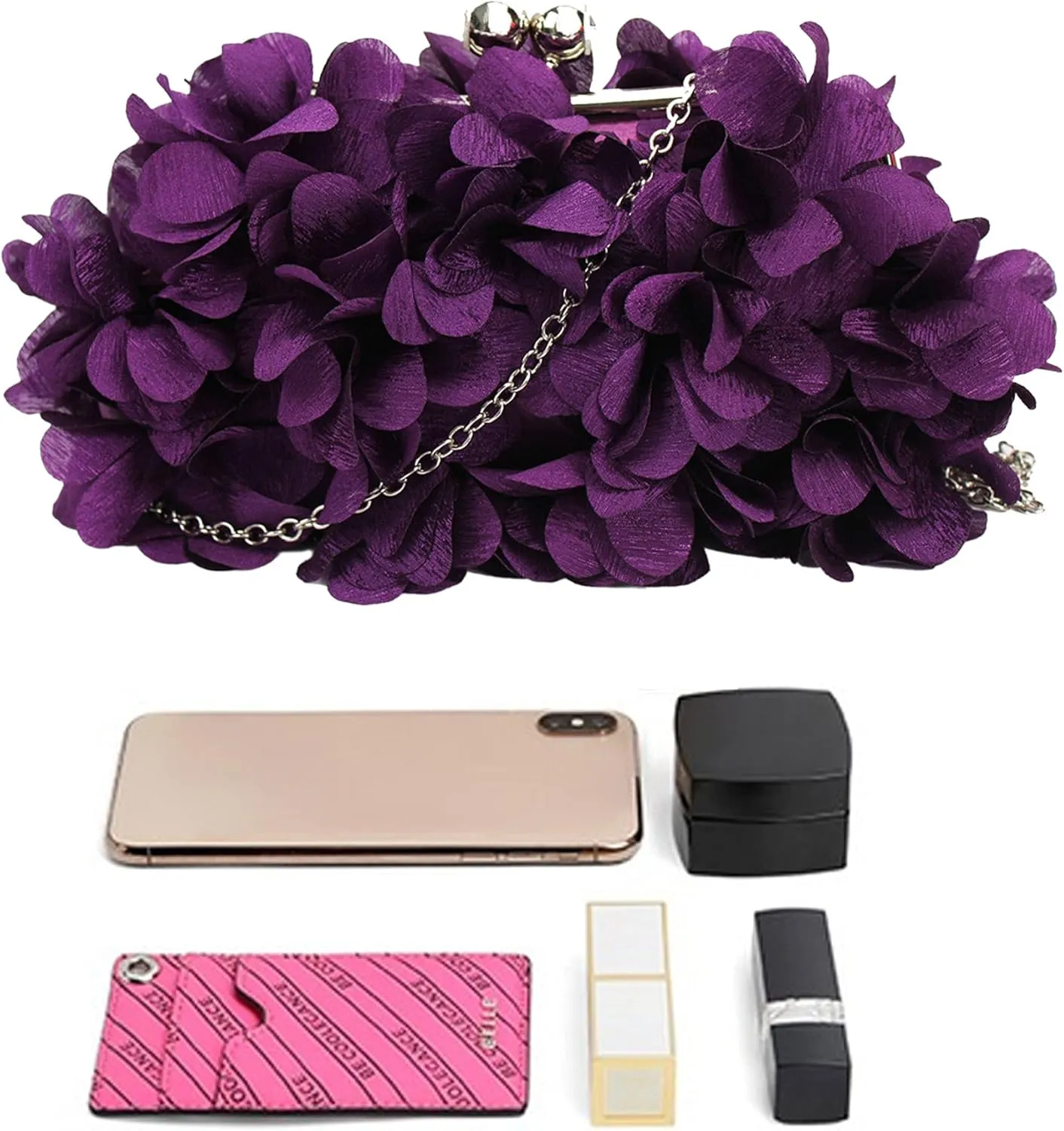 Buddy Women Rose Shaped Clutch Soft Satin Wristlet Handbag Wedding Party Purse