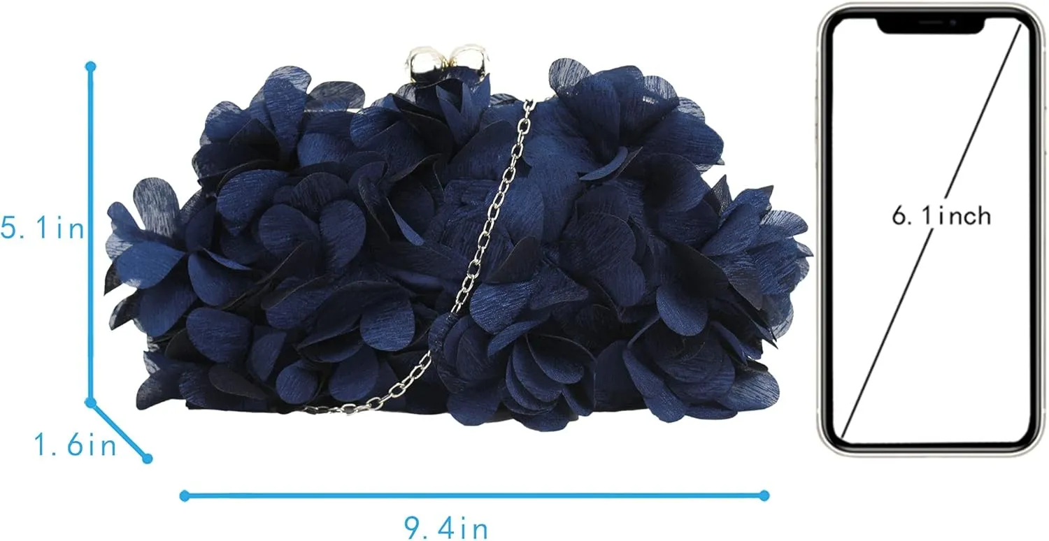 Buddy Women Rose Shaped Clutch Soft Satin Wristlet Handbag Wedding Party Purse