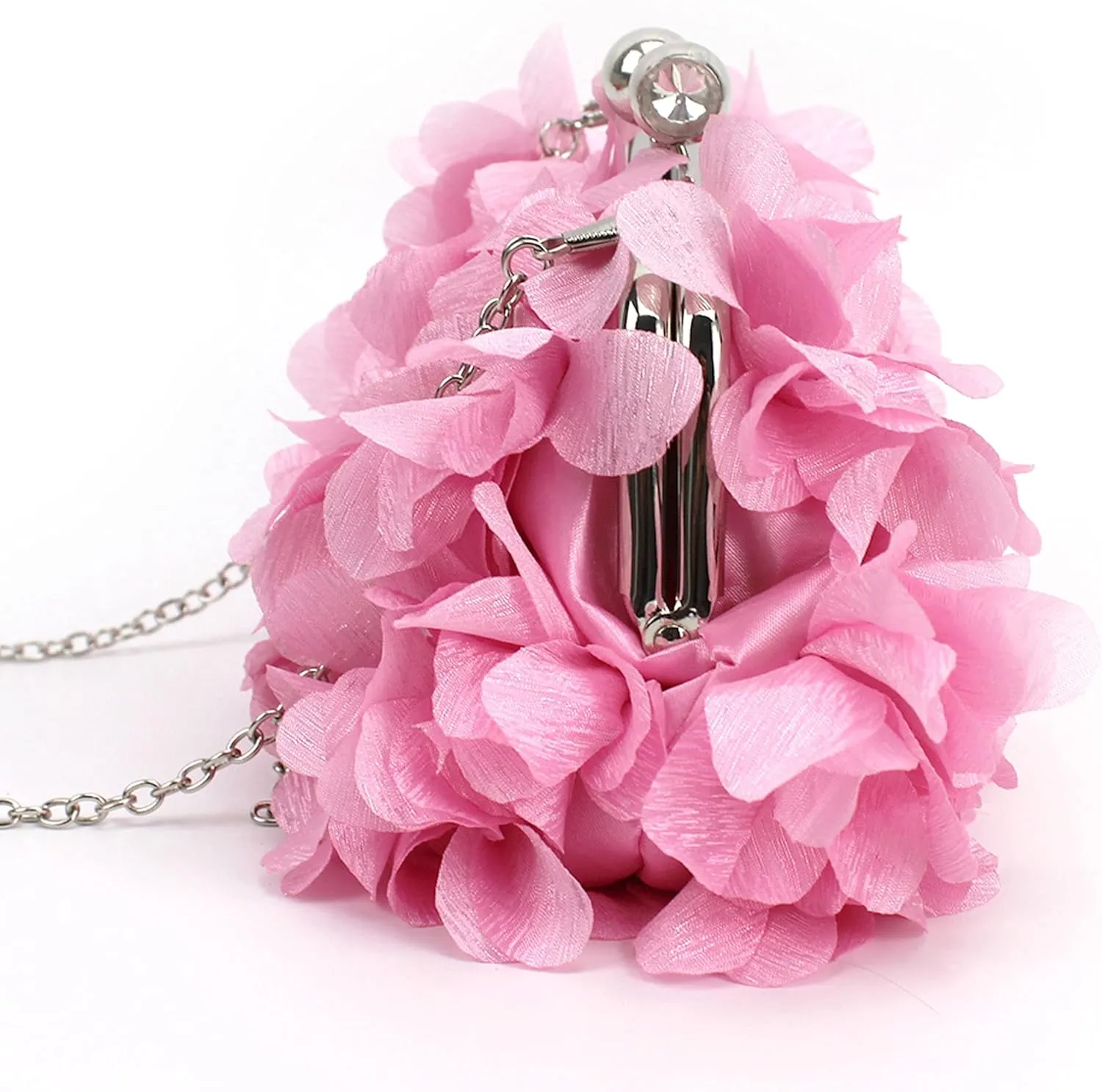 Buddy Women Rose Shaped Clutch Soft Satin Wristlet Handbag Wedding Party Purse