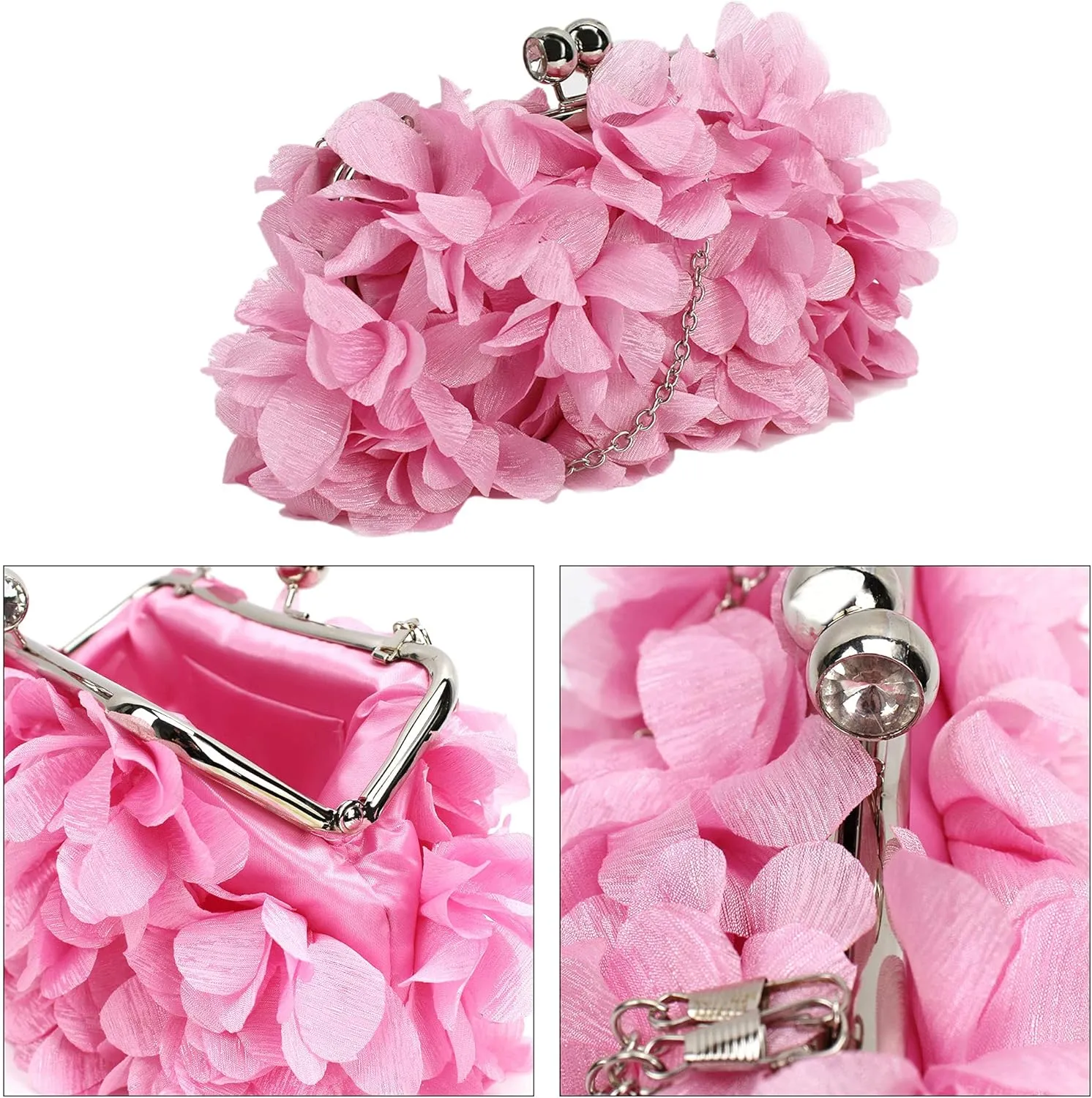 Buddy Women Rose Shaped Clutch Soft Satin Wristlet Handbag Wedding Party Purse