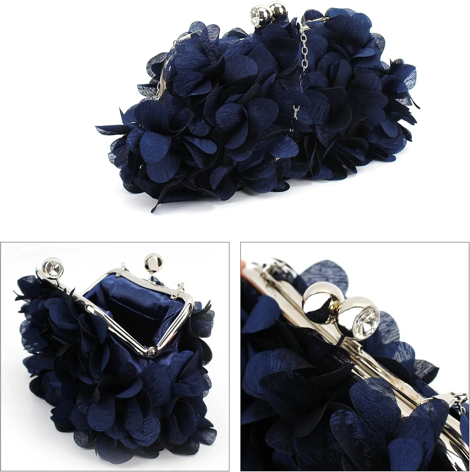 Buddy Women Rose Shaped Clutch Soft Satin Wristlet Handbag Wedding Party Purse