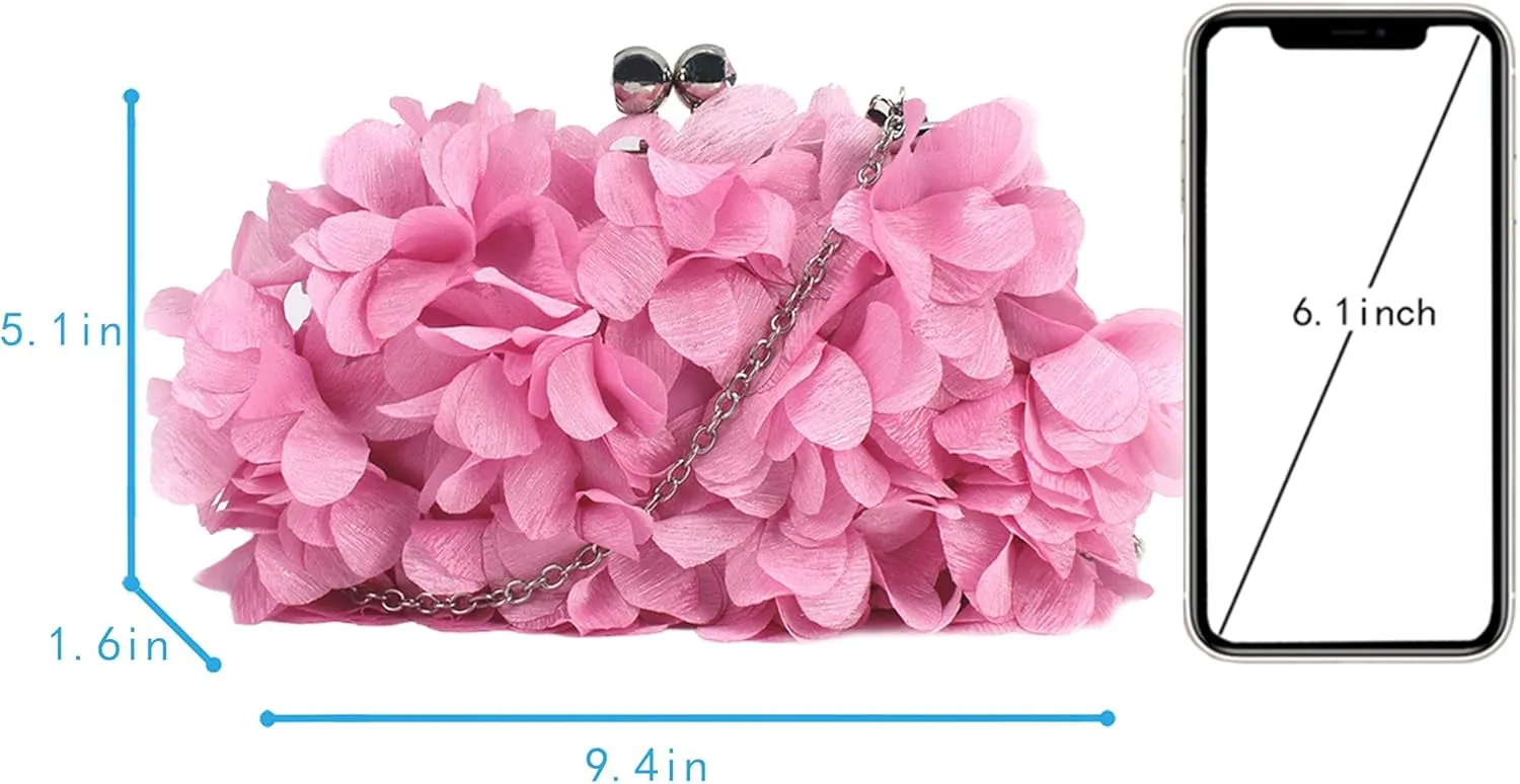 Buddy Women Rose Shaped Clutch Soft Satin Wristlet Handbag Wedding Party Purse