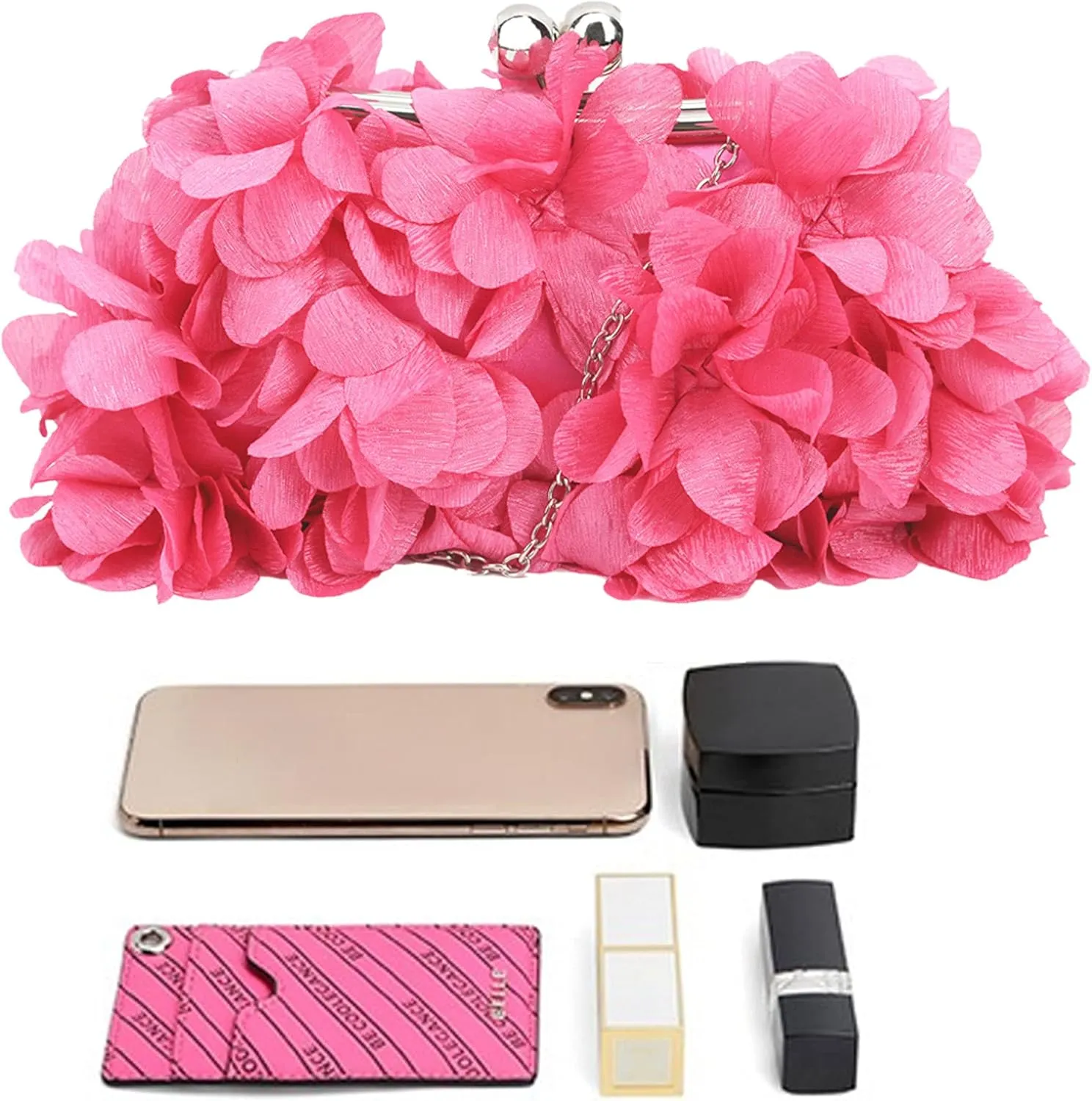 Buddy Women Rose Shaped Clutch Soft Satin Wristlet Handbag Wedding Party Purse