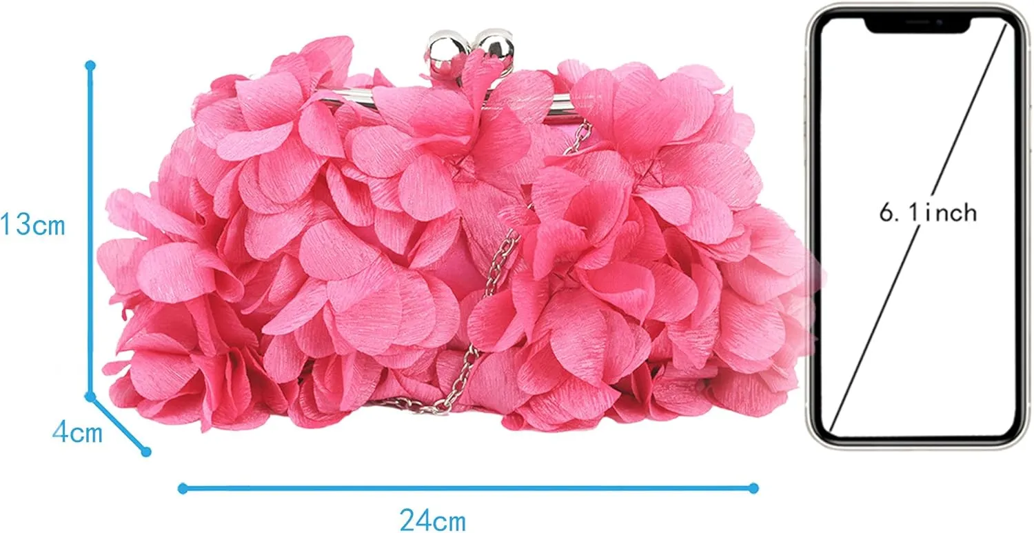 Buddy Women Rose Shaped Clutch Soft Satin Wristlet Handbag Wedding Party Purse