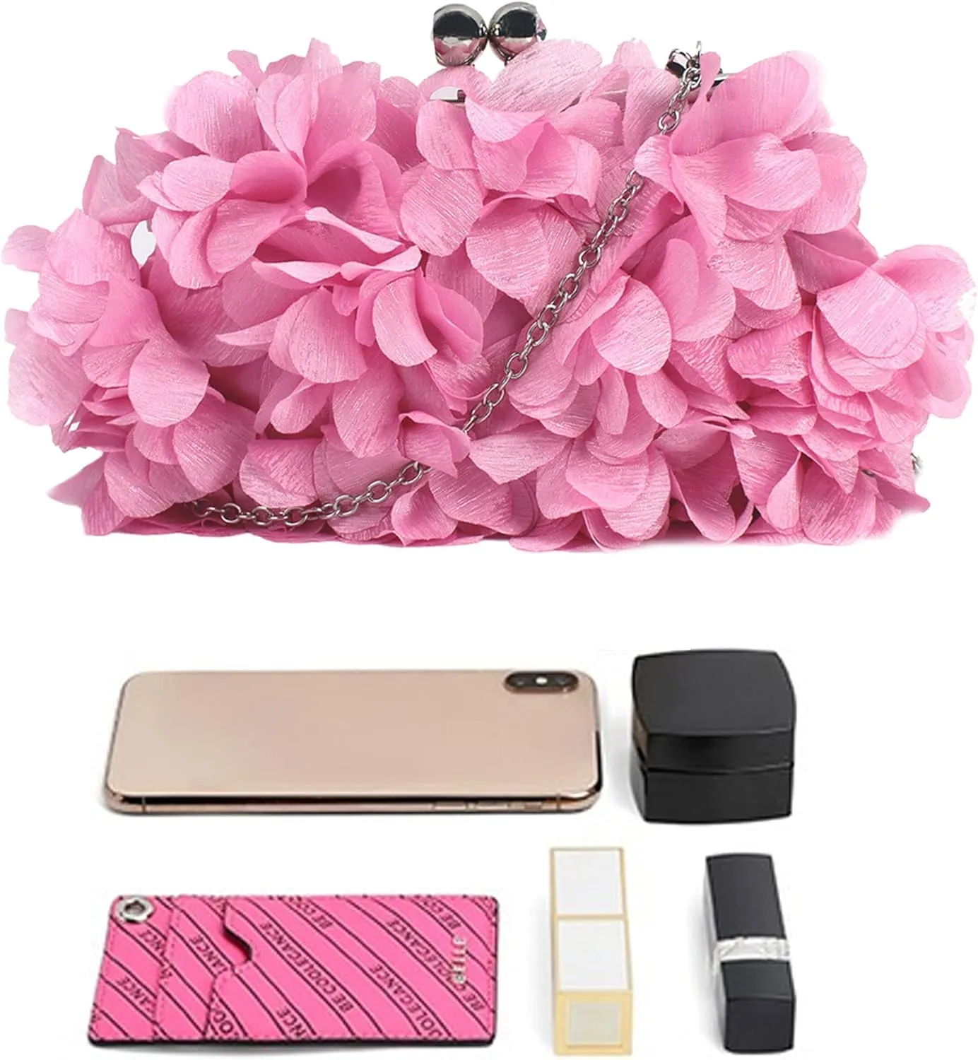 Buddy Women Rose Shaped Clutch Soft Satin Wristlet Handbag Wedding Party Purse