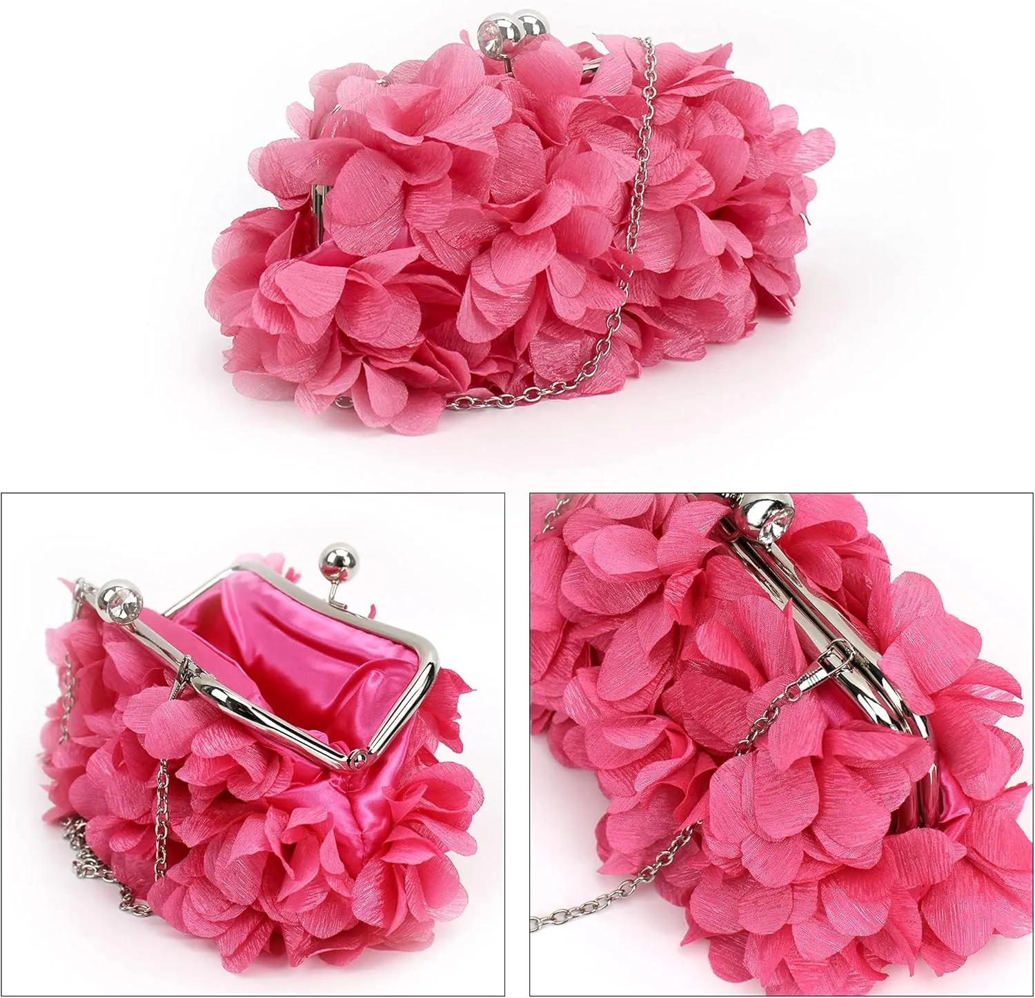 Buddy Women Rose Shaped Clutch Soft Satin Wristlet Handbag Wedding Party Purse