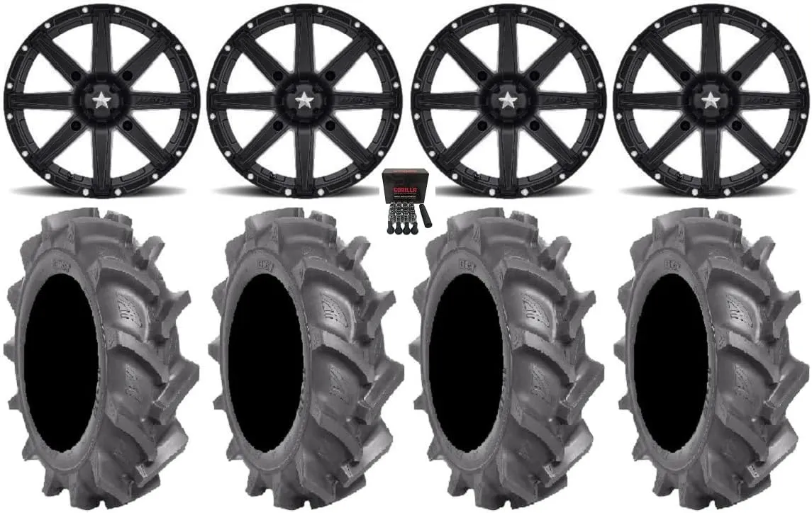 Bundle - 9 Items: MSA Black Clutch 14" ATV Wheels 30" BKT AT 171 Tires [4x156 Bolt Pattern 3/8x24 Lug Kit]