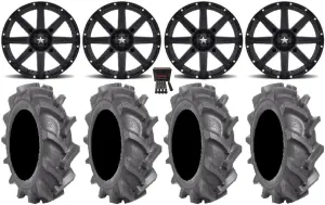 Bundle - 9 Items: MSA Black Clutch 14" ATV Wheels 30" BKT AT 171 Tires [4x156 Bolt Pattern 3/8x24 Lug Kit]