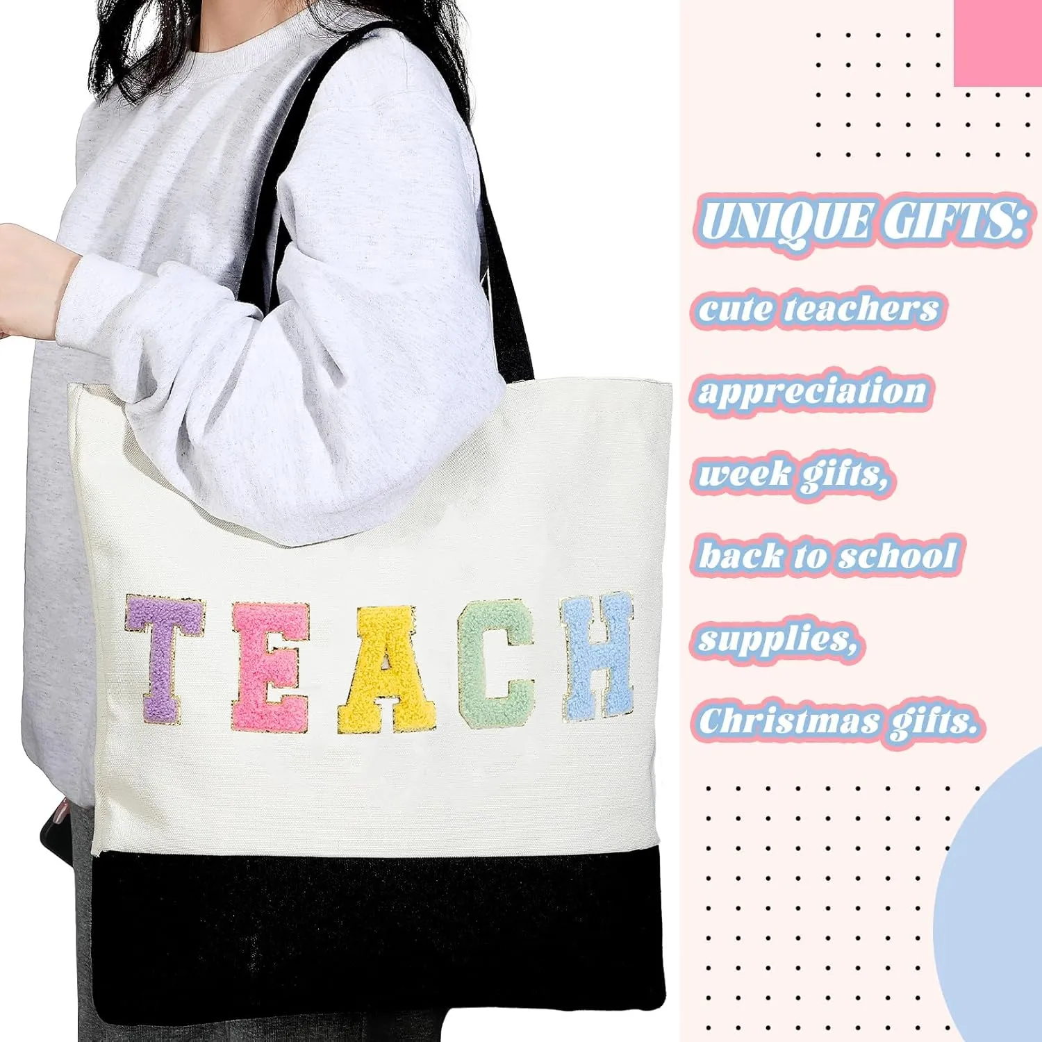Buryeah 2 Pcs Teacher Appreciation Gift Canvas Tote Bag with Makeup Bag Thank You Teacher Tote for Women Graduation