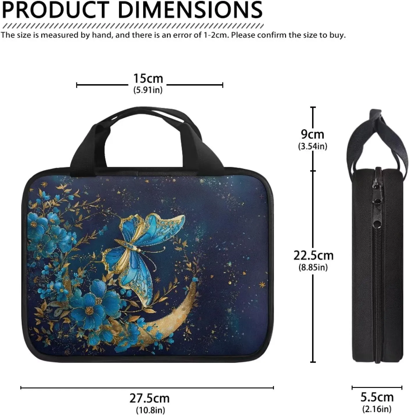 Butterfly Print Bible Cover Bible Case for Women Black Canvas Portable Zipper Bible Case with Built-in Pocket Handle