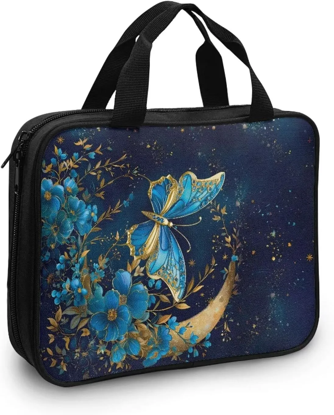 Butterfly Print Bible Cover Bible Case for Women Black Canvas Portable Zipper Bible Case with Built-in Pocket Handle