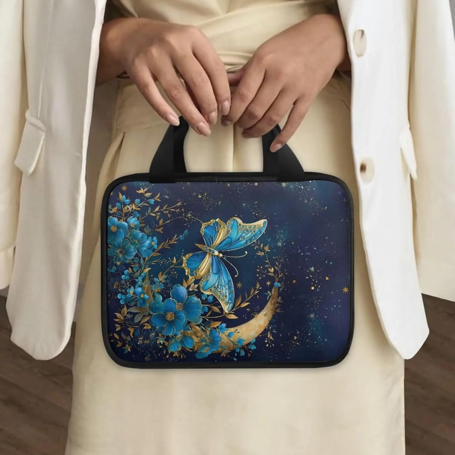 Butterfly Print Bible Cover Bible Case for Women Black Canvas Portable Zipper Bible Case with Built-in Pocket Handle
