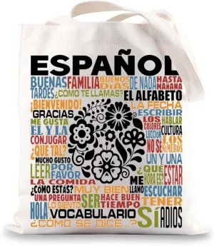 BWWKTOP Espanol Canvas Tote Bag - Spanish Teacher Gift - Mom Shoulder Bag