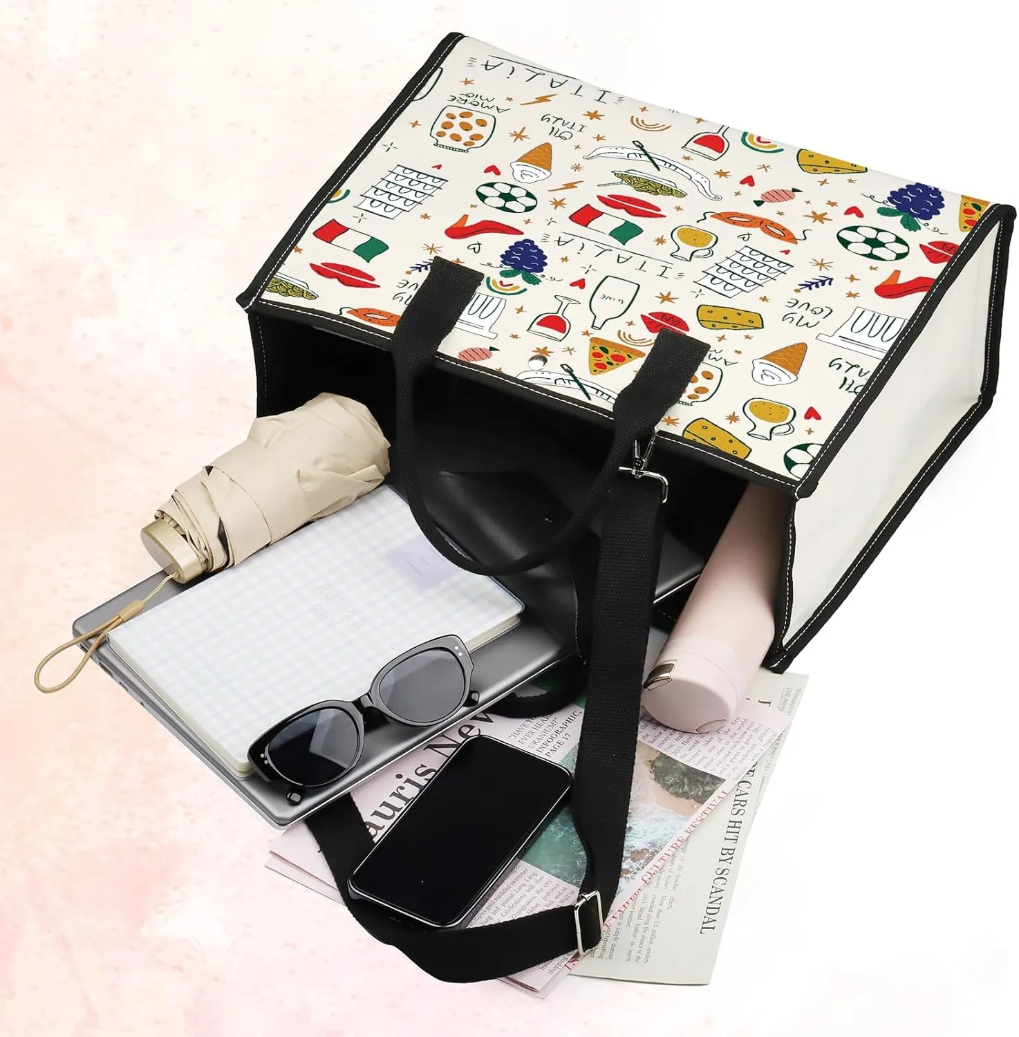 BWWKTOP Italy Canvas Tote Bag Italy Souvenir Gifts Italia Shopping Bag Italia Land Icons Shoulder Bag
