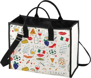 BWWKTOP Italy Canvas Tote Bag Italy Souvenir Gifts Italia Shopping Bag Italia Land Icons Shoulder Bag