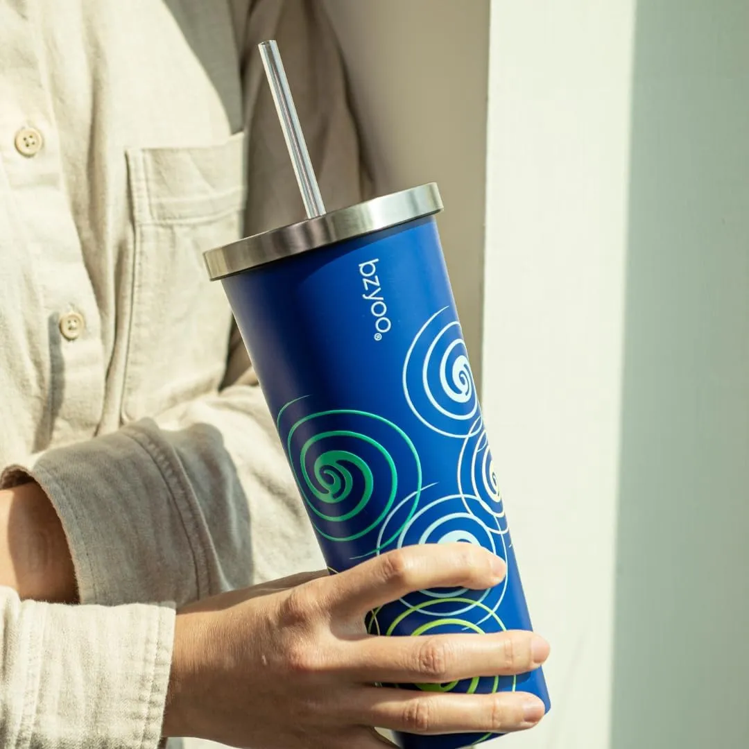 bzyoo SUP Double Wall Vacuum Insulated Tumbler with Straw and Lid Stainless Steel Water Bottle Travel Mug Cup, Mother's Day Gift Perfect For Ice Coffee or Tea (710ml) Color: Blue Swirl