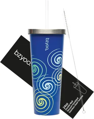 bzyoo SUP Double Wall Vacuum Insulated Tumbler with Straw and Lid Stainless Steel Water Bottle Travel Mug Cup, Mother's Day Gift Perfect For Ice Coffee or Tea (710ml) Color: Blue Swirl