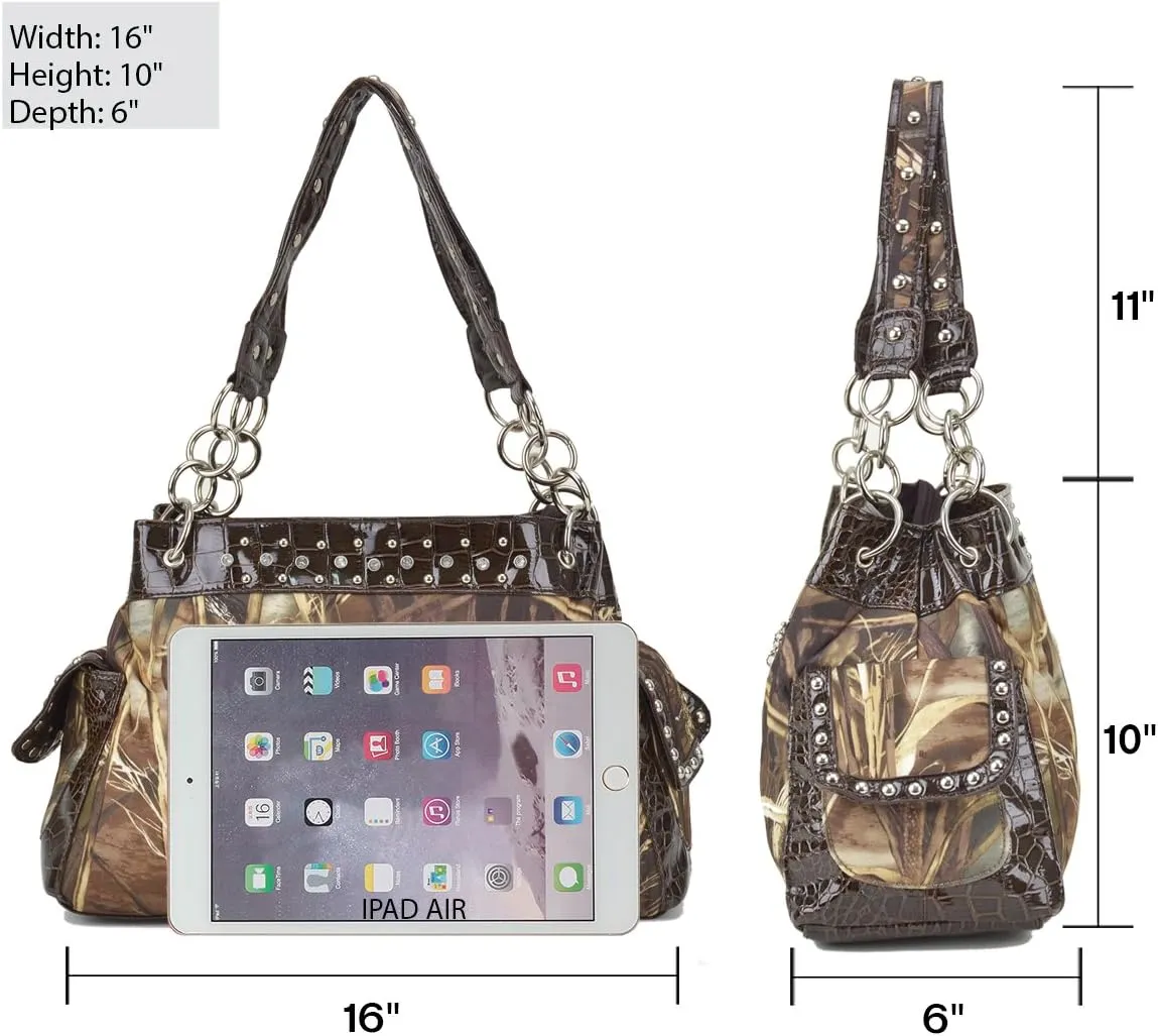 Camouflage Rhinestone Hobo Purses Western Style Handbag Woman Shoulder Bags