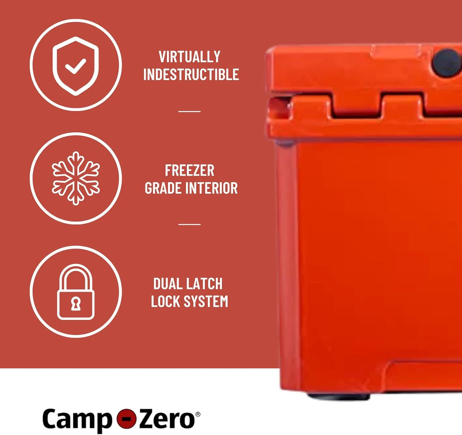 CAMP-ZERO 40L-42 Quart Hard Cooler Ice Chest, Perfect for Drinks, Beach, Picnics, Boating, Hunting, Camping and Travel with 4 Molded-in Cup Holders and Comfort Grip Handles
