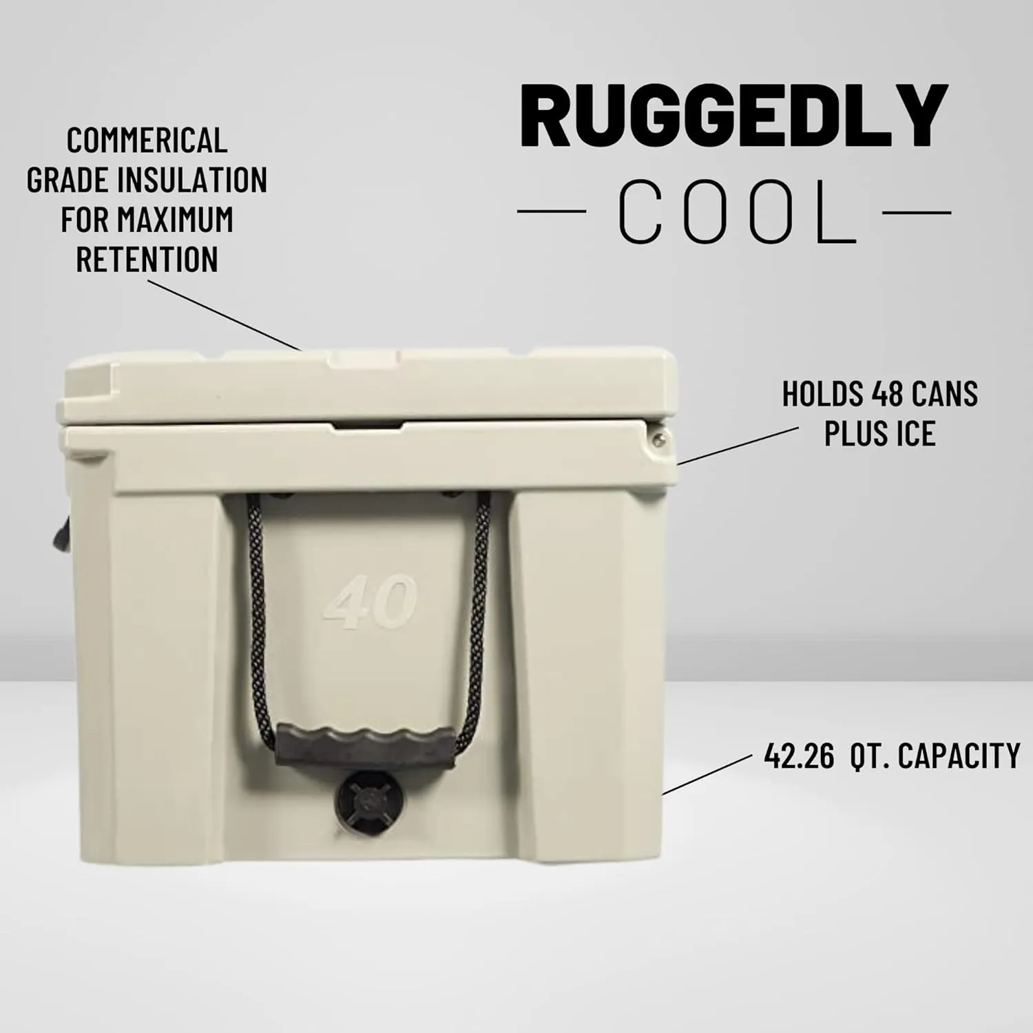 CAMP-ZERO 40L-42 Quart Hard Cooler Ice Chest, Perfect for Drinks, Beach, Picnics, Boating, Hunting, Camping and Travel with 4 Molded-in Cup Holders and Comfort Grip Handles
