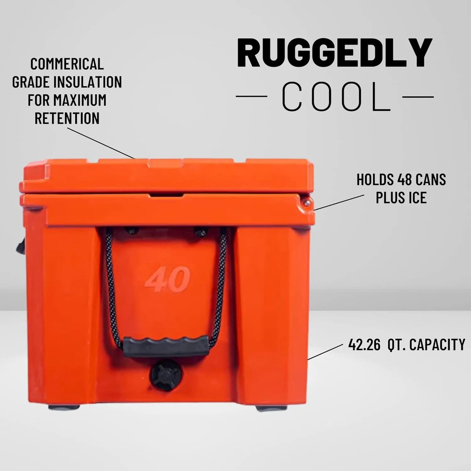 CAMP-ZERO 40L-42 Quart Hard Cooler Ice Chest, Perfect for Drinks, Beach, Picnics, Boating, Hunting, Camping and Travel with 4 Molded-in Cup Holders and Comfort Grip Handles
