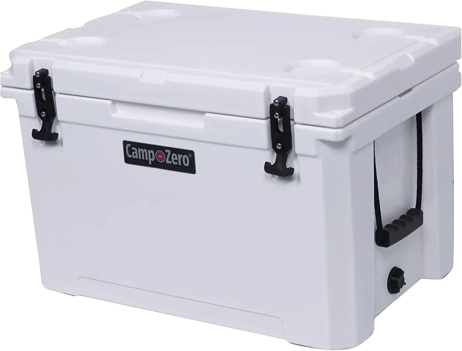 CAMP-ZERO 60L Cooler/Ice Chest with 4 Molded-in Cup Holders and No-Lose Drain Plug
