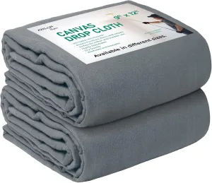 Canvas Drop Cloth 9x12 ft Pack of 2-8oz Painters Drop Cloth for Painting - Canvas Tarps for Floor & Furniture Protection - All Purpose Canvas Fabric Painting Drop Cloths