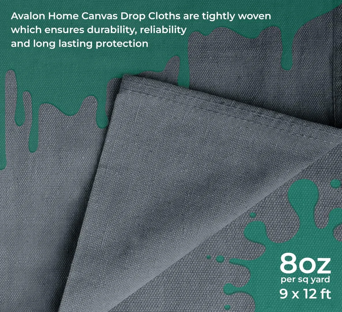 Canvas Drop Cloth 9x12 ft Pack of 2-8oz Painters Drop Cloth for Painting - Canvas Tarps for Floor & Furniture Protection - All Purpose Canvas Fabric Painting Drop Cloths